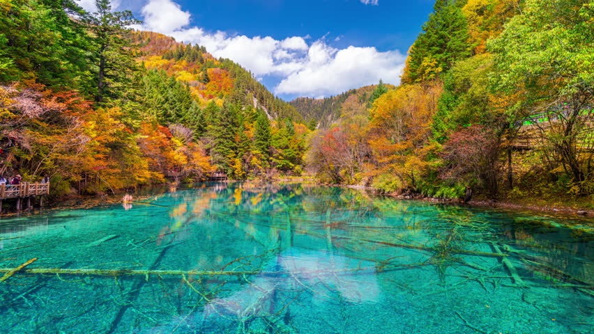 Time lapse of Jiuzhaigou national park in autumn, China.