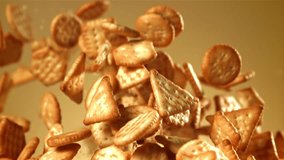 Cookies fly up and fall down. Filmed on a high-speed camera at 1000 fps. High quality FullHD footage - Powered by Shutterstock - Get 15% off with code: PIKWIZARD15
