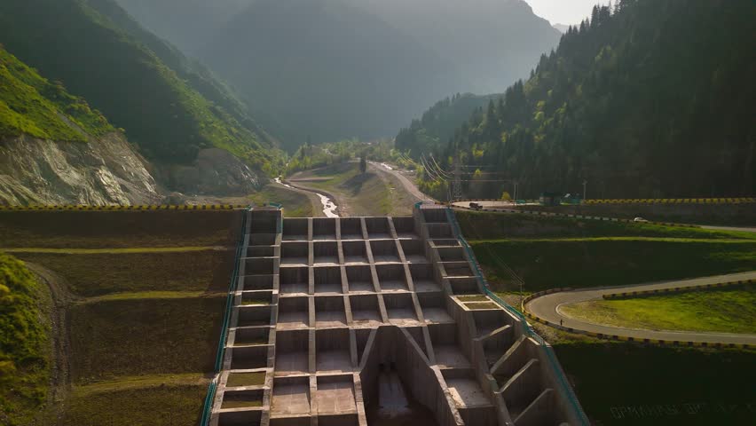 River dam at mountains in Kazakhstan