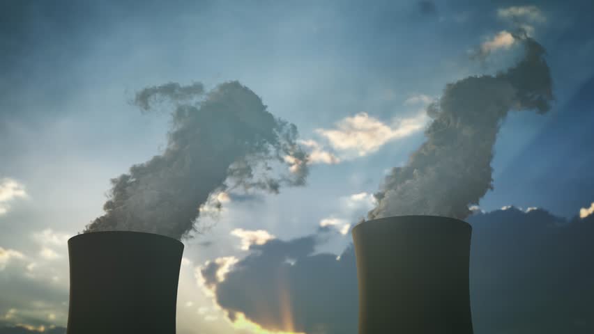 Steaming Cooling Towers Of Nuclear Power Plant