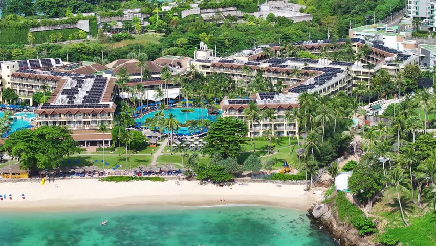 Resort on beachfront in Phuket, Thailand. Luxury tropical sunny holiday, Thailand. Aerial