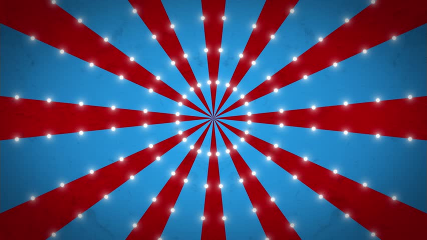 Background of blue and red lines with light bulbs, Retro circus-style background. With dynamic grunge elements. 4K.
