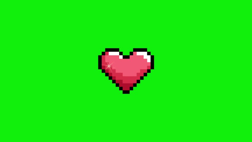 Pixel Heart Animation – Retro Love in Motion. Looping pixel heart animation in retro 8-bit style, perfect for love-themed projects, video games, and Valentine’s content. Green screen background. 