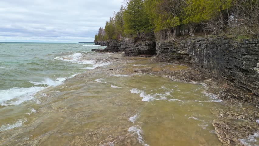 Stunning aerial footage of Cave Point County Park in Wisconsin