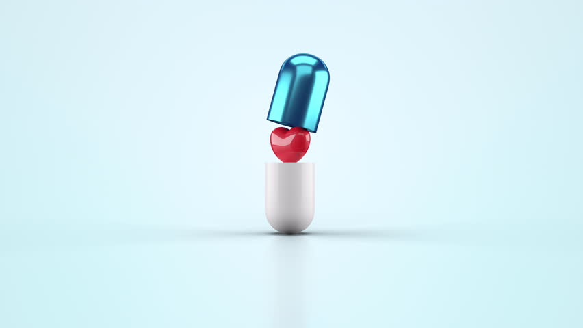 Medical capsule and cute red heart 3D rendering animation to celebrate the World Pharmacist Day.