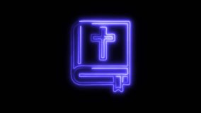 Neon Bible icon isolated on black background HD Video motion graphic animation - Powered by Shutterstock - Get 15% off with code: PIKWIZARD15