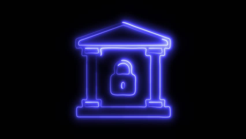 Neon Bank Locked icon isolated on black background HD Video motion graphic animation