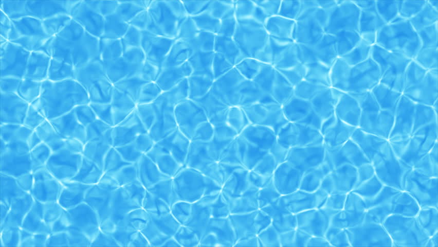 Abstract water background of blue water waves and splashes with light reflections. Calm water texture and caustics, clear water surface. Swimming pool top view, sea, ocean, summer background. 4k loop.