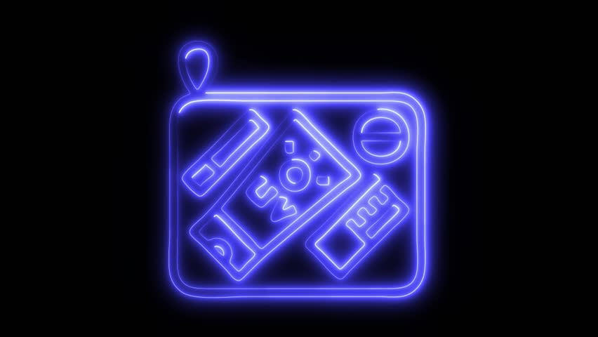 Neon Travel Kit icon isolated on black background HD Video motion graphic animation