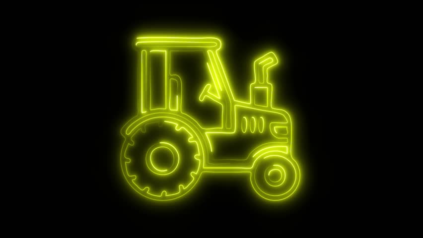 Neon Tractor icon isolated on black background HD Video motion graphic animation