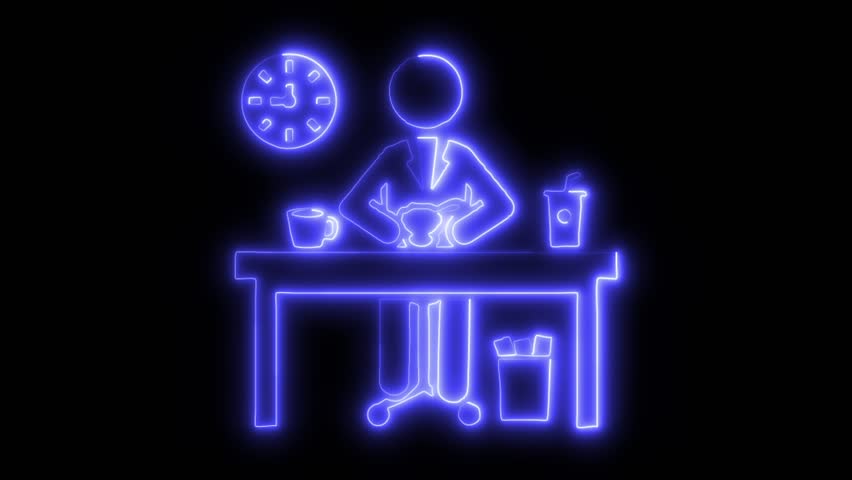 Neon Lunch Time icon isolated on black background HD Video motion graphic animation