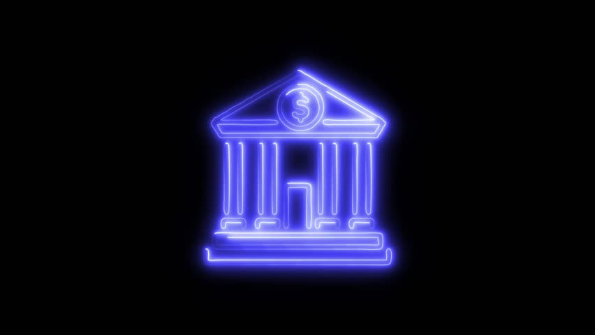 Neon Bank icon isolated on black background HD Video motion graphic animation