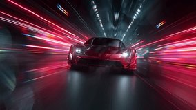 Sleek red sports car racing at high speed on neon highway. Power acceleration on a night track with colorful lights. Futuristic digital background. Concept of velocity and technology. 3d animation - Powered by Shutterstock - Get 15% off with code: PIKWIZARD15