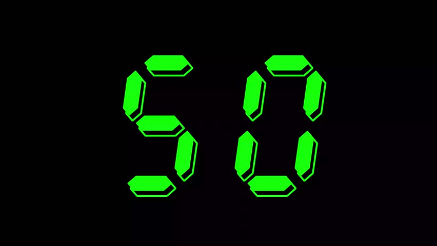 50 second countdown timer in green digital style on black background suitable for video intros, tech content, livestream countdowns, and presentations