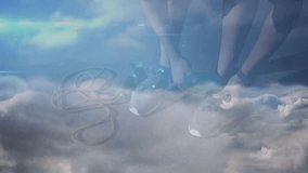 male athlete tying shoe laces on beige carpet, with health technology network nodes and jump rope. Sportswear, fitness, digital, innovation, motivation, training, modern - Powered by Shutterstock - Get 15% off with code: PIKWIZARD15