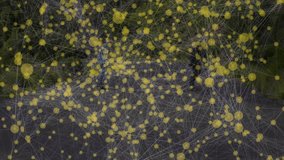 Two men skateboarding rural road, showing technology network with yellow nodes and white lines. Adventure, friendship, outdoor, youthful, energetic, modern, connectivity - Powered by Shutterstock - Get 15% off with code: PIKWIZARD15