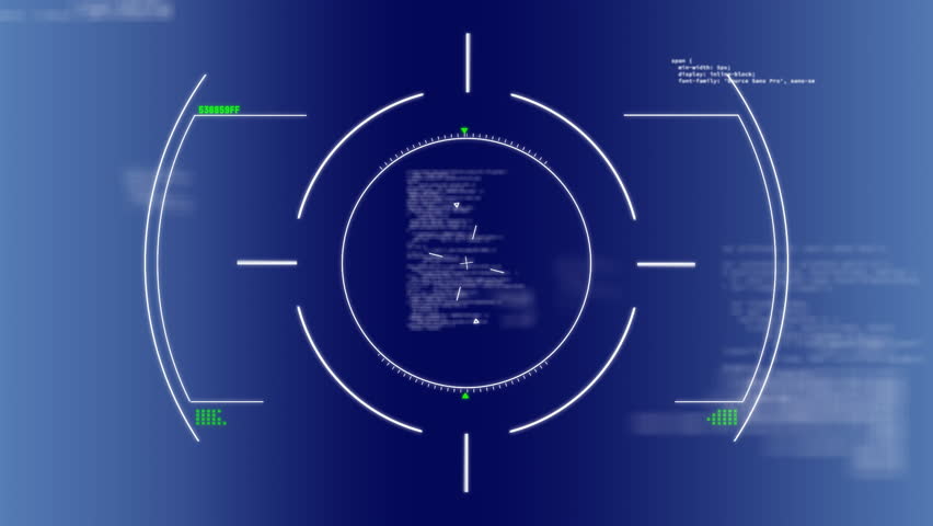 Central circular HUD reticle rotating on blue gradient, revealing floating panels, streaming code. Futuristic, technology, interface, cyber, digital, abstract, data - Powered by Shutterstock - Get 15% off with code: PIKWIZARD15