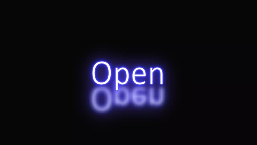 neon open text shop animation on a black background.