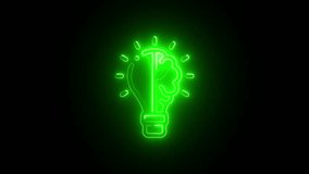 Green Neon Light Bulb Brain Combination Symbol On Black Background Idea Generation Concept Animation Creative Thinking And Innovation With Neon Glowing Effect - Powered by Shutterstock - Get 15% off with code: PIKWIZARD15
