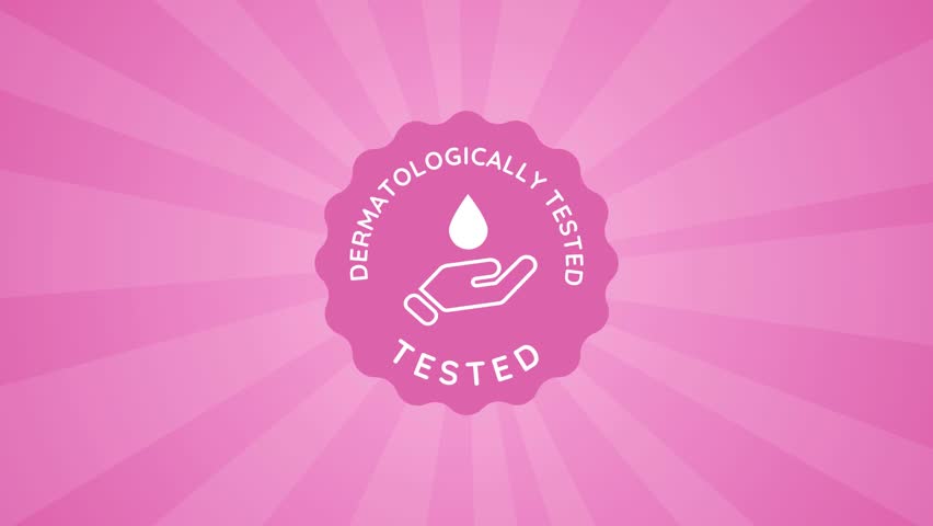 dermatologically tested friendly for skin test proven dermatological cosmetic symbol emblem pink color label animated