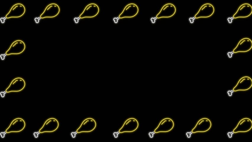 Chicken leg pice neon icons frame design animation.
