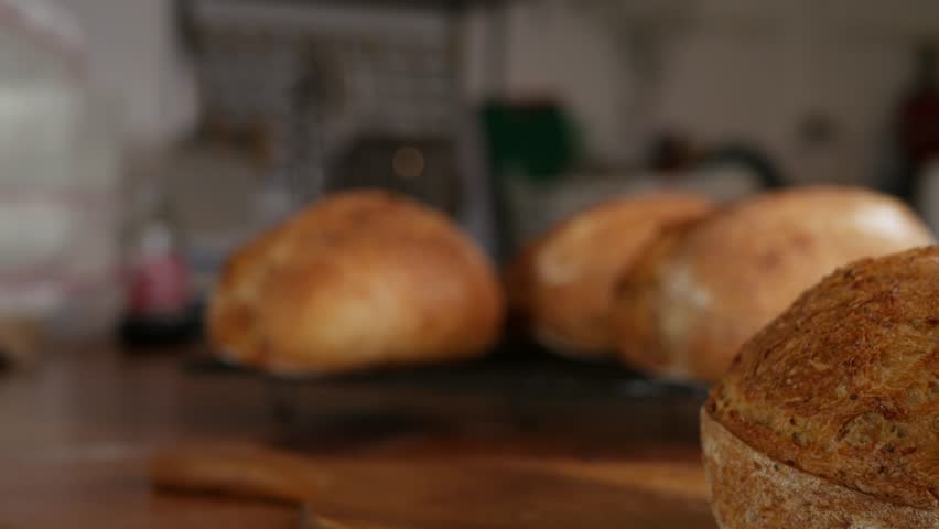 Freshly Baked Sourdough Loaf on Cafe table.