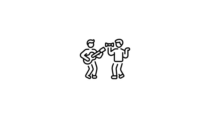 A linear style animated icon showing friends party
