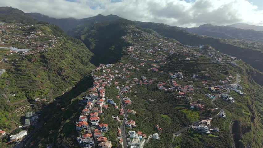 Madeira view to the Ponta do Sol region with the valley and stunning mountain shape