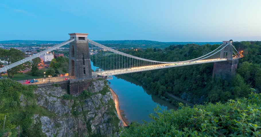 Time lapse video of a traffic over and below Clifton Suspension Bridge in Bristol - UK 