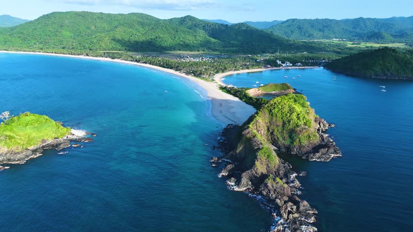 Aerial view of Nacpan Beach near El Nido, Palawan, Philippines.