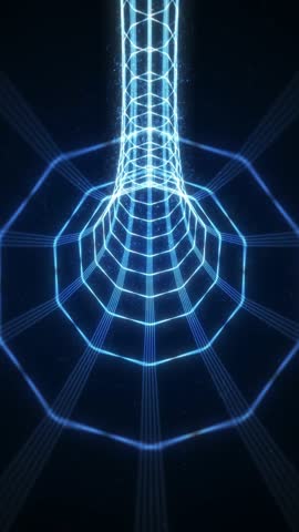 Vertical seamless 4K 60fps loop of futuristic digital tunnel with blue neon lights. Ideal background for tech promos, cyberpunk stories, social media reels, gaming intros and sci-fi visuals.