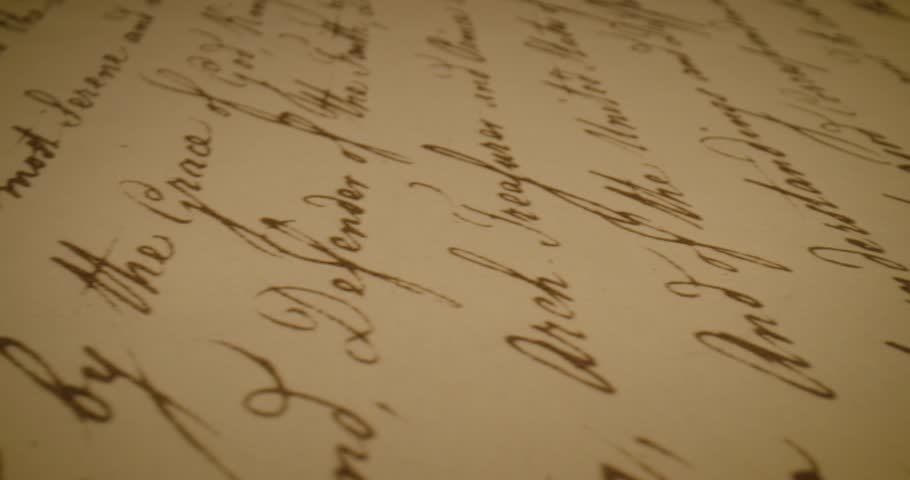 Closeup Footage Treaty of Paris Lettering Soft Light 7