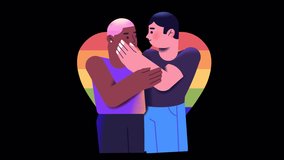Looped Animation of Gay Couple Hugging in Front of Rainbow Heart - Powered by Shutterstock - Get 15% off with code: PIKWIZARD15