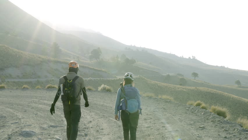 Mountaineers Walking at Sunset on Nevado de Toluca (Xinantécatl) Volcano, Mexico