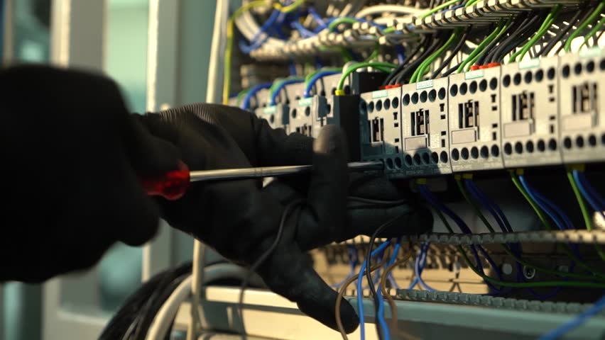 Electric technician working with screwdriver 4K