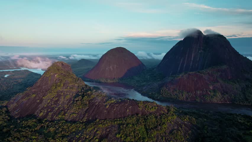 Aerial View of Monolithic Rock Formations - Cerros de Mavicure, Guainía, Colombia