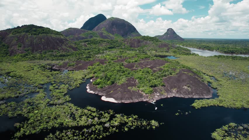 Aerial View of Monolithic Rock Formations - Cerros de Mavicure, Guainía, Colombia