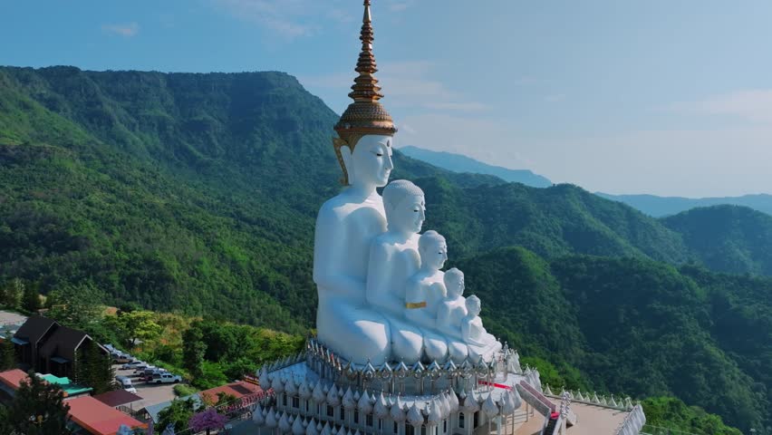 Five Buddha statues, Thai temple in Phetchabun province, Wat Phra That Pha Sorn Kaew, Khao Kho, Thailand