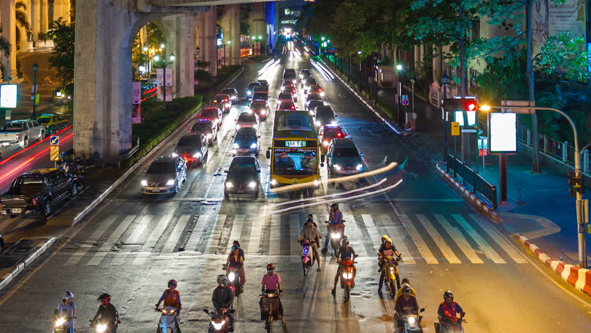 Transportation at traffic lights in Bangkok, Thailand - Time lapse