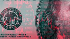 American bear stock market trading graph in red color. United States 100 dollars bill on background. Economic falling. Effect of recession and crisis on US economy. Stocks crash. Exchange loss trading - Powered by Shutterstock - Get 15% off with code: PIKWIZARD15