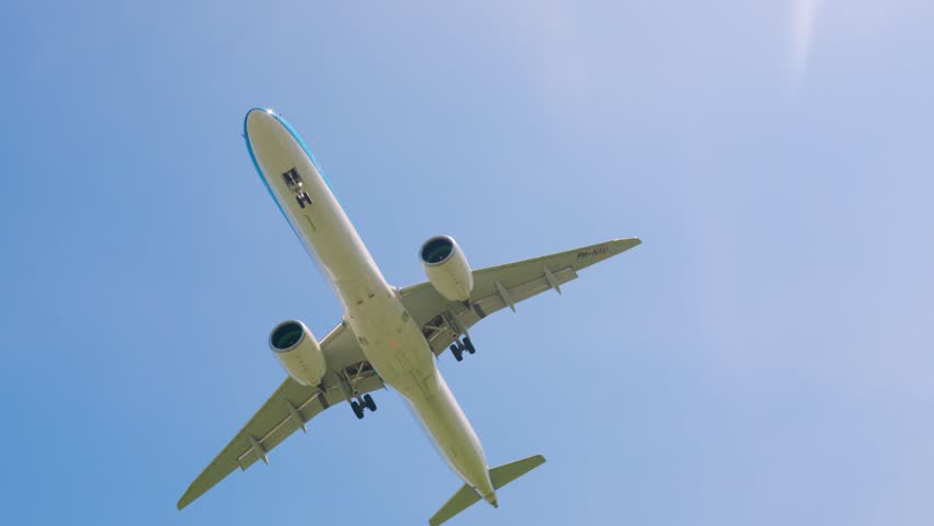Majestic aircraft glides gracefully through a clear blue sky above a vibrant landscape in the early afternoon sun