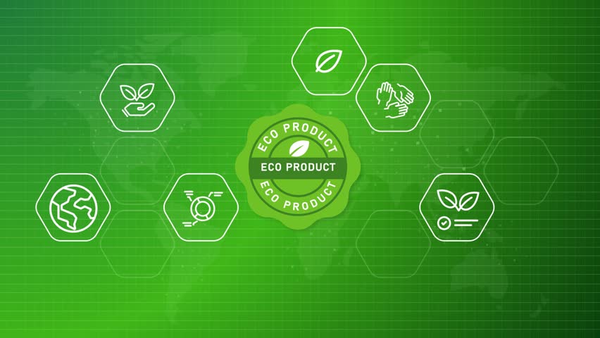 eco product green carbon neutral responsible badge stamp logo with green world map planet background