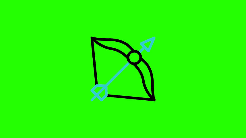 archery icon animation on green screen background, chroma key,