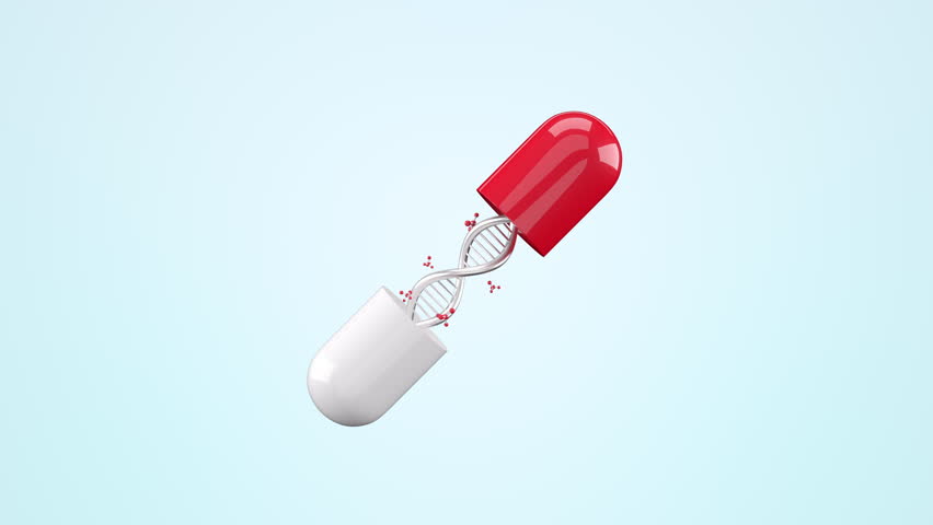 Medical capsule and red molecule 3D render animation on loop