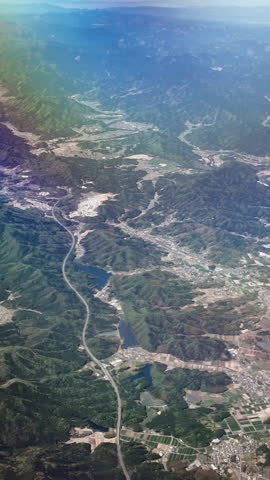 landscape of mountain in Japan from window airplane