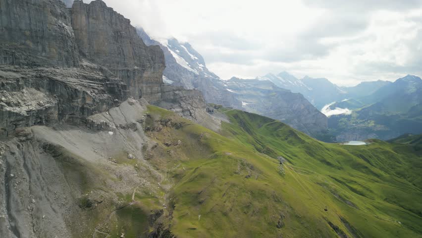 4k Aerial footage of switzerland alps mountains in the grindelwald area, beautiful stunning landscape of mountain.