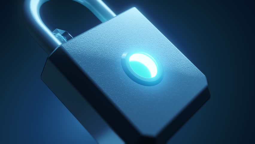 Futuristic visualization of blockchain security showing a glowing padlock connected to data blocks by a digital chain, symbolizing protection.