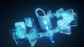 Futuristic visualization of blockchain security showing a glowing padlock connected to data blocks by a digital chain, symbolizing protection. - Powered by Shutterstock - Get 15% off with code: PIKWIZARD15
