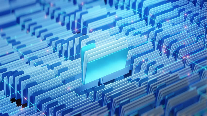 Glowing digital folders arranged in a virtual grid system represent modern document management, data organization, and cloud file storage. - Powered by Shutterstock - Get 15% off with code: PIKWIZARD15