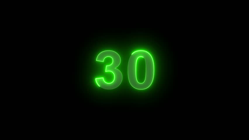 30 second countdown timer 4k animation with neon number text glowing from 30 to 0 with interesting circle animation. Top ten countdown animation text , neon light numbers from 30 to 0